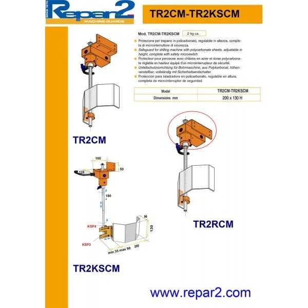 SAFETY GUARD FOR SPINDLE OF DRILLING MACHINE WITH OR WITHOUT MICROSWITCH - TYPE TR2 DS - Repar2