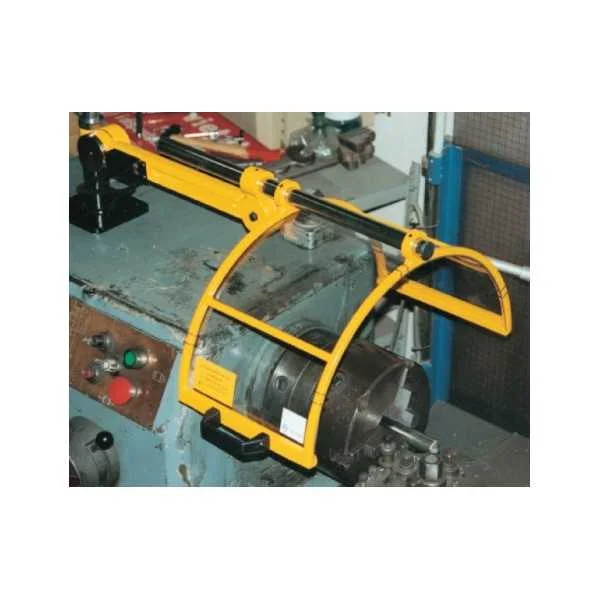 SAFETY GUARD FOR CHUCK OF LATHE IN POLYCARBONATE OR LAMINATED GLASS ON VERTICAL LIFTING ARM WITH MICROSWITCH - TYPE PT - Repar2